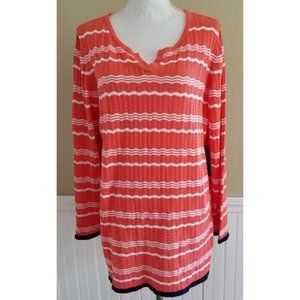 Kim Rogers Coral Stripe Tunic Sweater Size XL